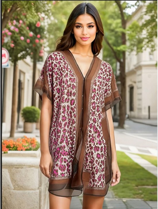 Reversible Pearl Chiffon Top with Leopard Print